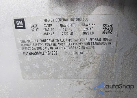 2018 Chevrolet Cruze Lt Auto z USA, uszkodzony, nr VIN 1G1BE5SM0J7161702